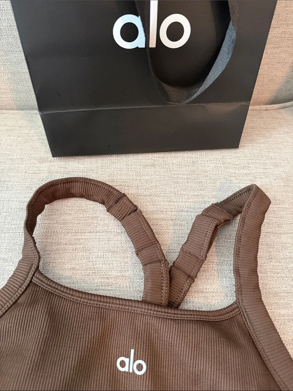 XS ALO Yoga Seamless Ribbed Full-Length Bra Tank — Brown